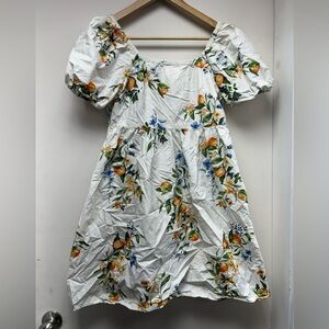 Time and Tru White Orange Fruit Floral Mini Dress XS (0-2)